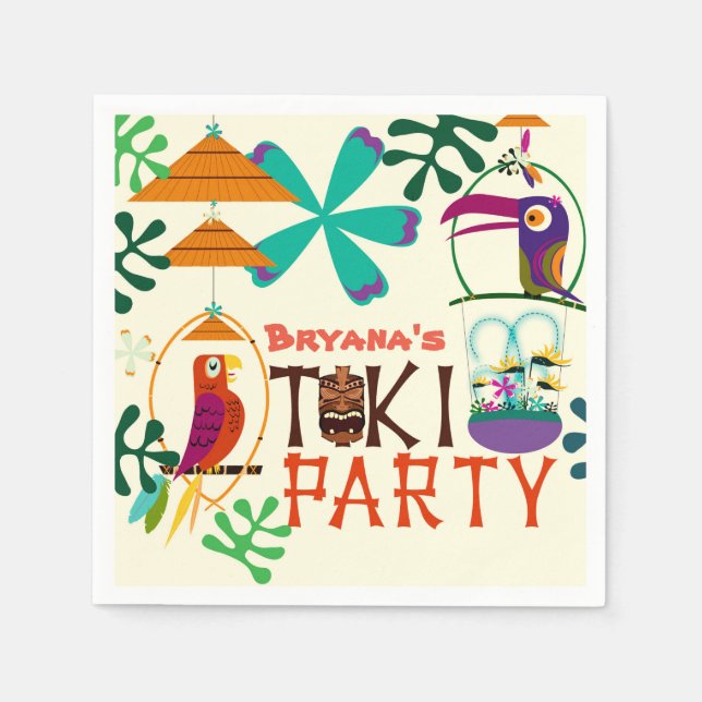 Tiki Birds Birthday Party Vintage Luau Custom Napkin (Front)