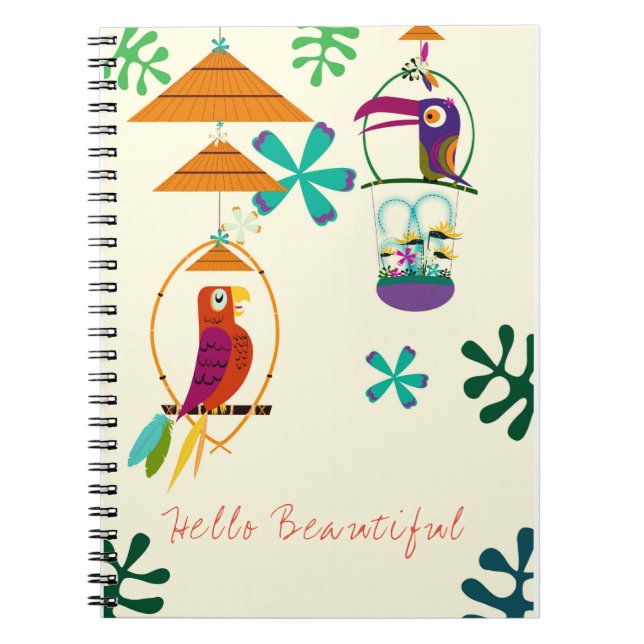 Tiki Birds Vintage Retro Art Personalized Custom Notebook (Front)