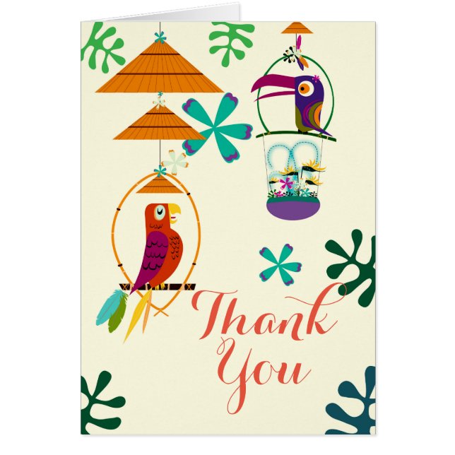 Tiki Birds Vintage Retro Art Thank You (Front)