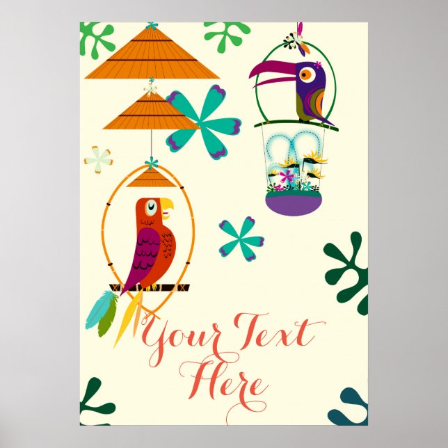 Tiki Birds Vintage Retro Personalized Banner Poster (Front)