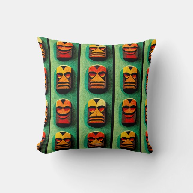 Tiki Buttons Throw Pillow (Front)