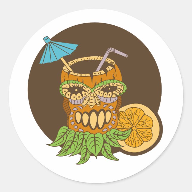 Tiki Cocktail, Funny Classic Round Sticker (Front)