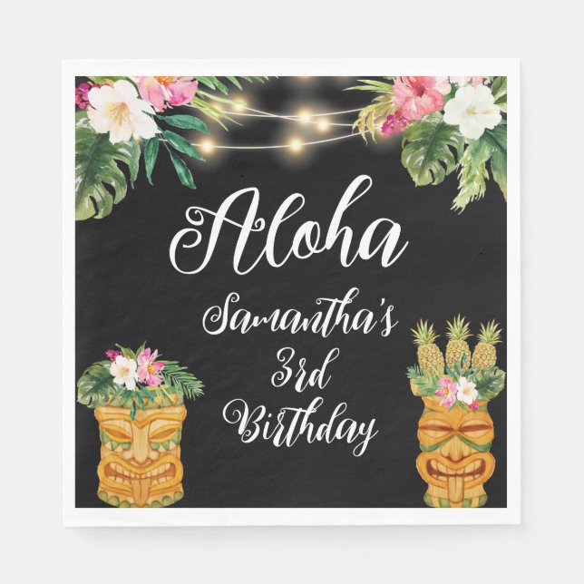 Tiki Hawaiian Aloha Tropical Birthday Luau Party Napkin (Front)