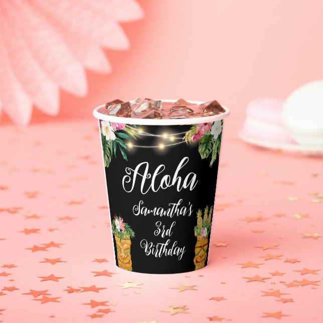 Tiki Hawaiian Aloha Tropical Birthday Luau Party Paper Cups (Insitu)