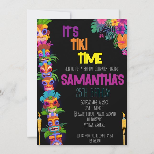 Tiki Heure Anniversaire Fête Invitation (Devant)