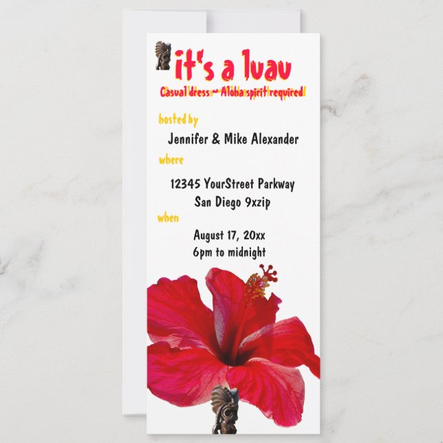 Tiki Hibiscus Luau Party Invitation (Front)