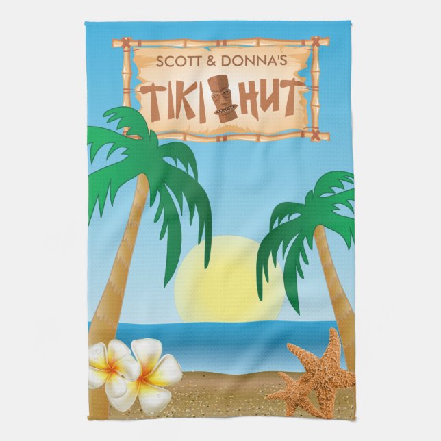 Tiki Hut Summer Design Kitchen Towel (Vertical)