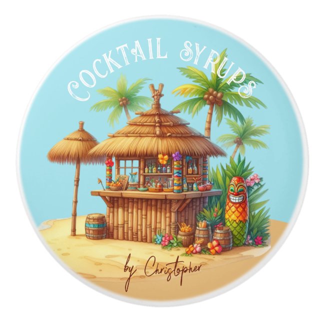 Tiki inspired Summer theme custom text Ceramic Knob (Front)