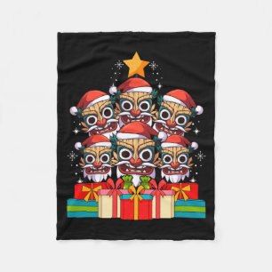 Tiki Le Luau Hawaiian Tiki Mask Christmas Tree Xma Fleece Blanket