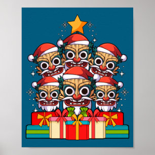 Tiki Le Luau Hawaiian Tiki Mask Christmas Tree Xma Poster