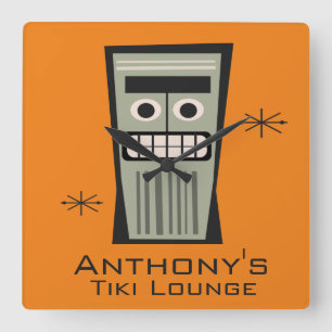 Tiki Lounge PERSONALIZED NAME and COLOR Square Wal Square Wall Clock