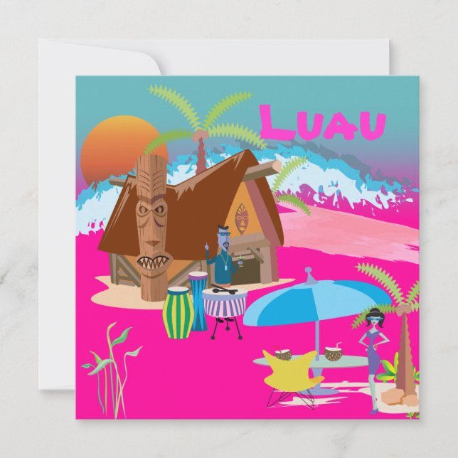 Tiki/Luau at the beach Invitation (Front)