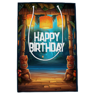 Tiki Luau Hawaiian Tropical Island Beach Birthday Medium Gift Bag