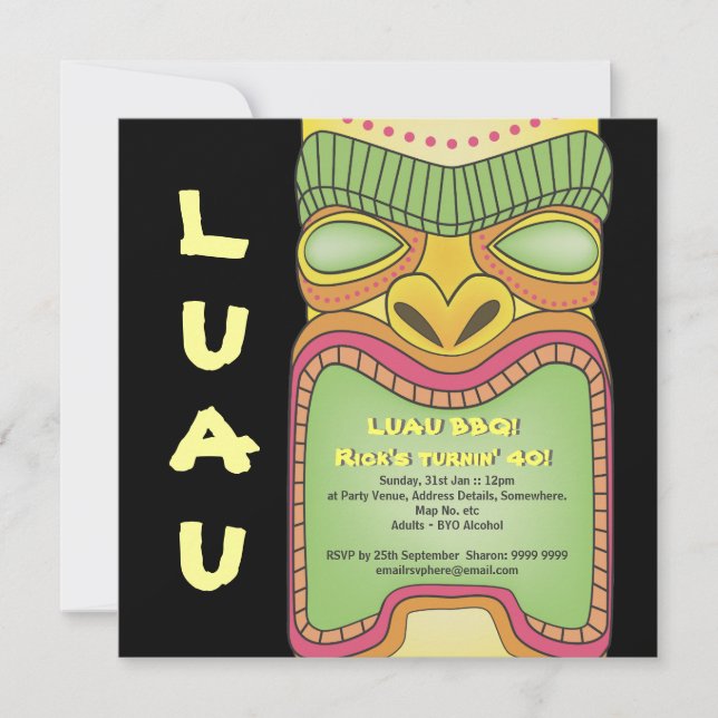 Tiki Luau Hawaiian Tropical Theme Beach Party Invitation (Front)