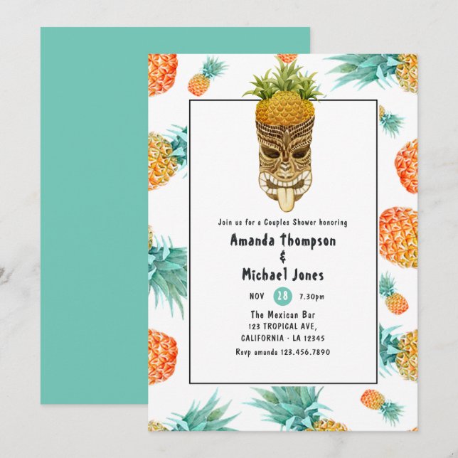 Tiki Luau Summer Pineapple Beach Couples Shower Invitation (Front/Back)