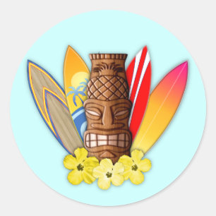 Tiki Mask And Surfboards Classic Round Sticker
