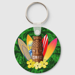 Tiki Mask And Surfboards Keychain
