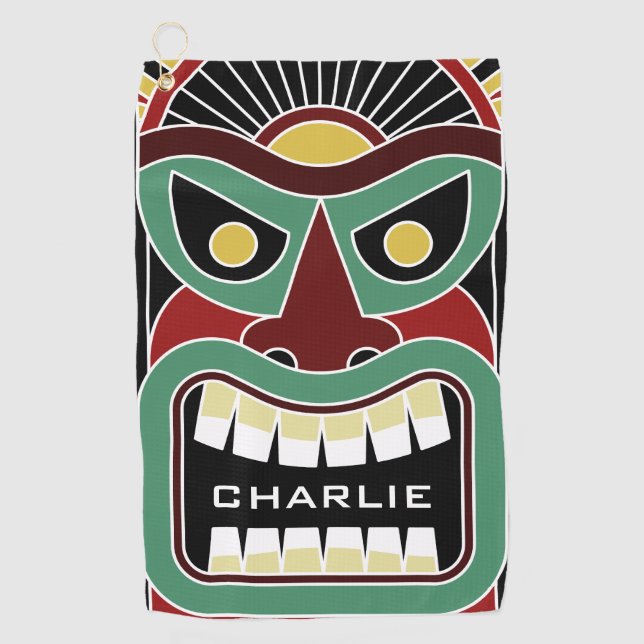 Tiki Mask custom name golf towel (Front)