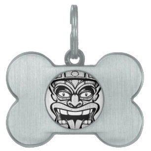 tiki mask hawaiian art pet name tag