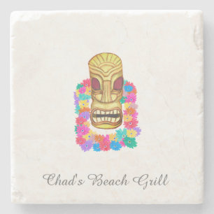  Tiki Mask Hawaiian Lei Stone Coaster