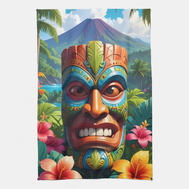 Tiki Mask Kitchen Towel (Vertical)