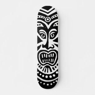 Tiki Mask Style - Black on White (Retro) Skateboard