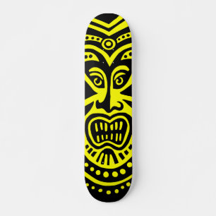 Tiki Mask Style - Black on Yellow Skateboard