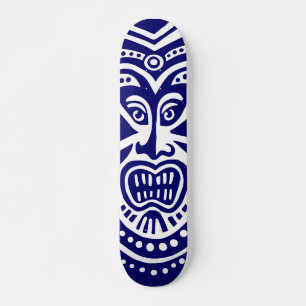 Tiki Mask Style - Navy on Wood (Retro) Skateboard