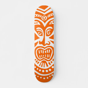 Tiki Mask Style - Orange on White Skateboard