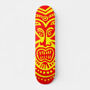 Tiki Mask Style - Red on Yellow Skateboard