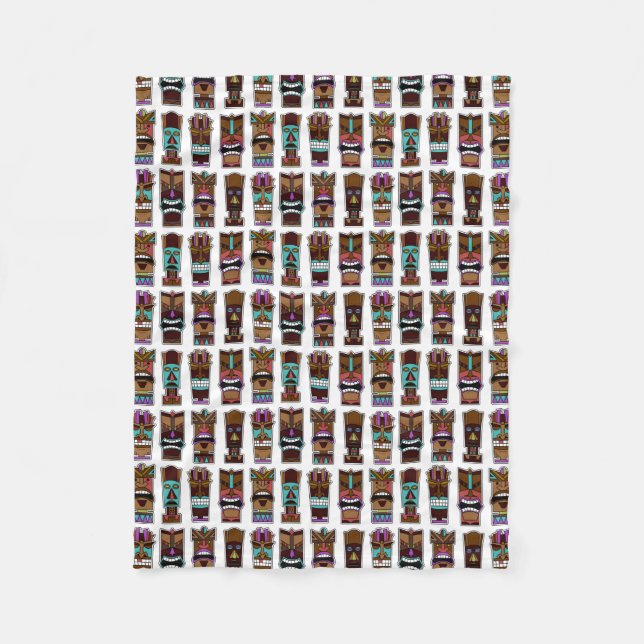 Tiki Masks Pattern Fleece Blanket (Front)