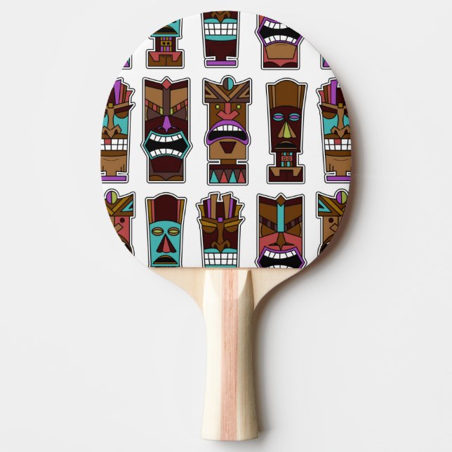 Tiki Masks Pattern Ping Pong Paddle (Front)