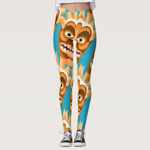Tiki Monster Funny Gold and Teal Leggings