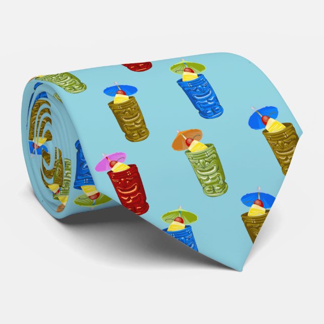 Tiki Mugs Tropical Drinks Two-Sided Printed Tie (Rolled)