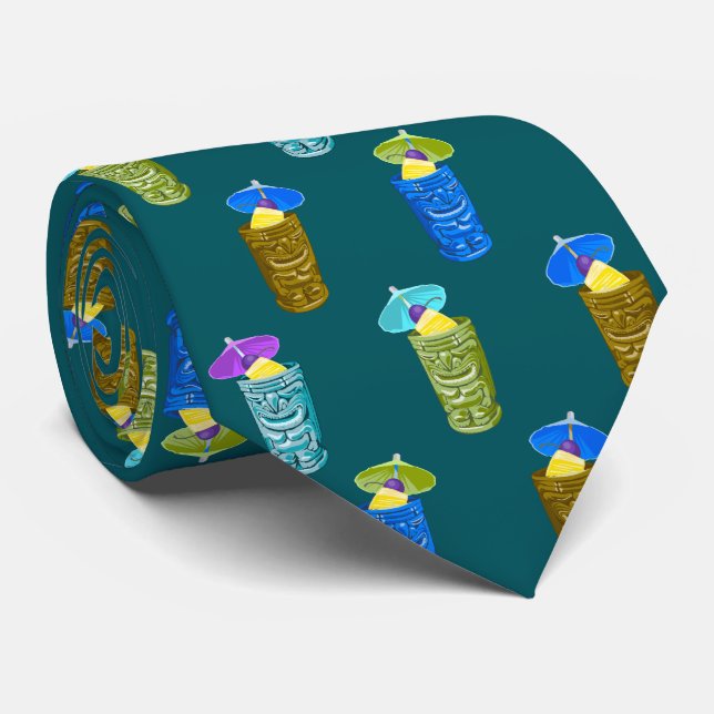 Tiki Mugs Tropical Drinks Two-Sided Printed Tie (Rolled)