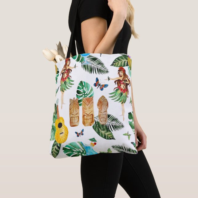 Tiki Party Watercolor Tote Bag (Close Up)