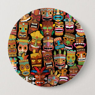 TIKI Pattern 4 Inch Round Button