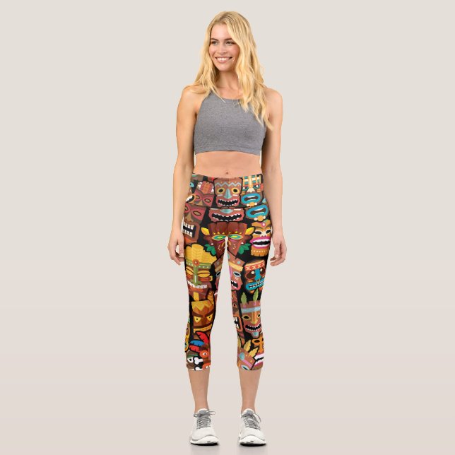 TIKI Pattern 5 Capri Leggings (Front)