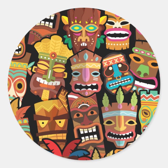 TIKI Pattern 5 Classic Round Sticker (Front)