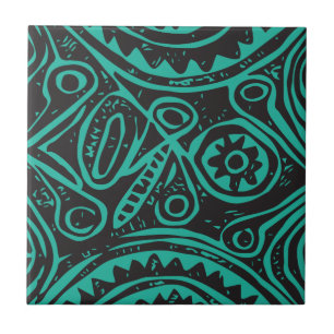 Tiki Pattern Black and Green Ceramic Tile