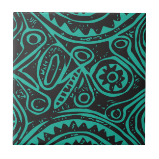 Tiki Pattern Black and Green Ceramic Tile