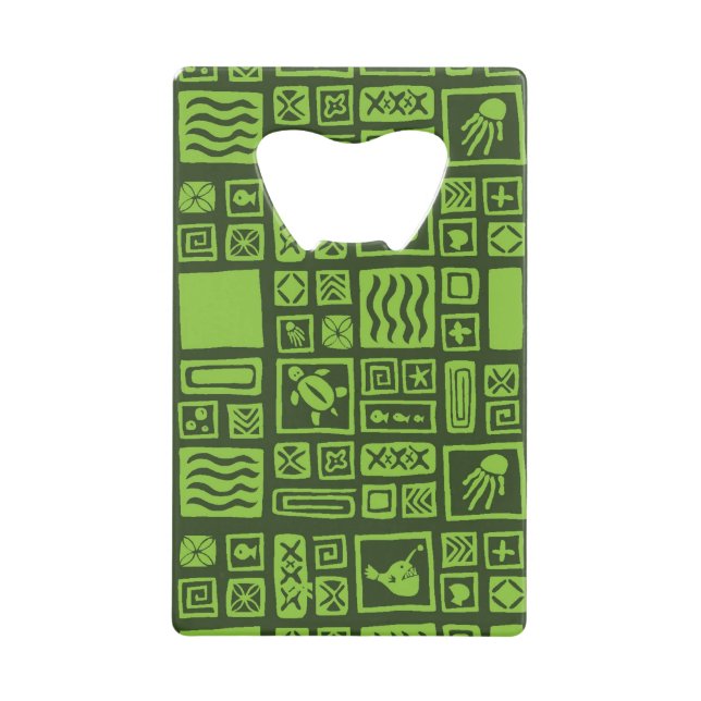 Tiki Pattern Credit Card Bottle Opener (Front)