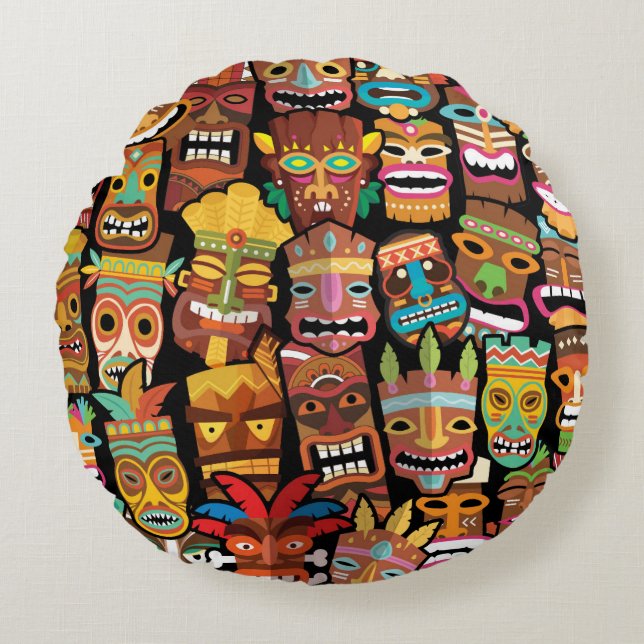 Tiki Pattern Round Pillow (Front)