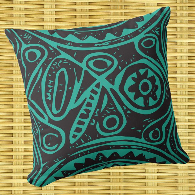 Tiki Pattern Vintage Melanesian Throw Pillow (Creator Uploaded)