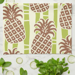 Tiki Pineapple Bamboo Stripes Pattern Kitchen Towel