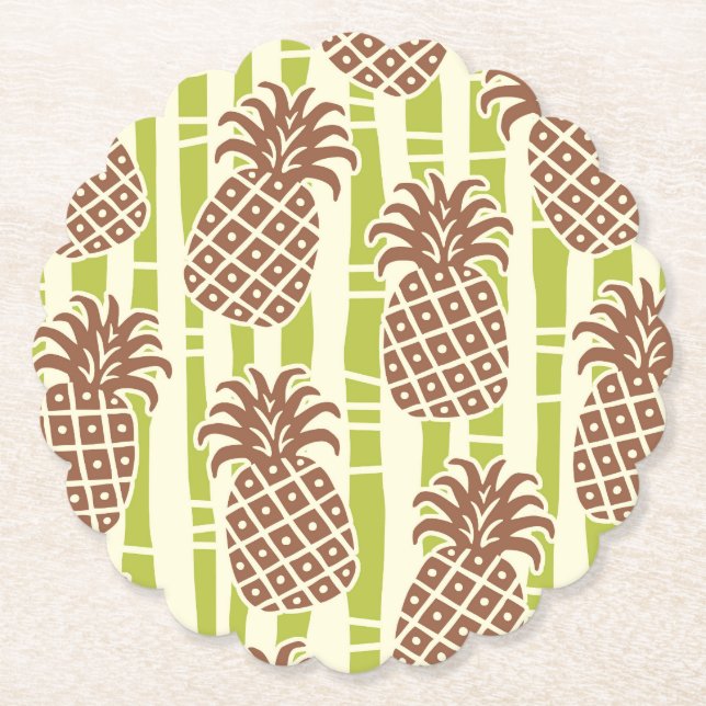 Tiki Pineapple Bamboo Stripes Pattern Paper Coaster (Front)