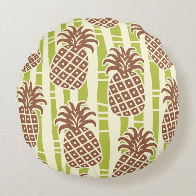 Tiki Pineapple Bamboo Stripes Pattern Round Pillow (Front)