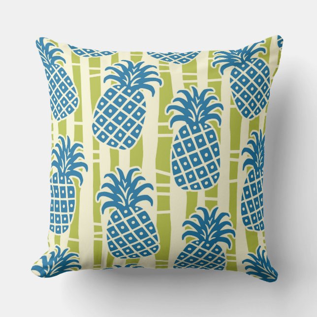 Tiki Pineapple Bamboo Stripes Pattern Throw Pillow (Front)