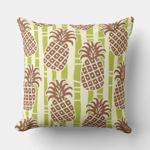 Tiki Pineapple Bamboo Stripes Pattern Throw Pillow