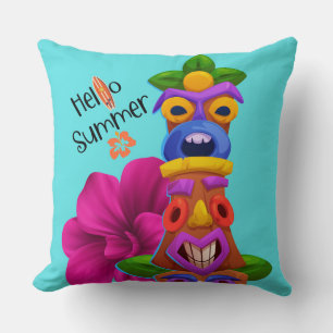 Tiki Pole Summer Graphic with Hello Summer Throw Pillow